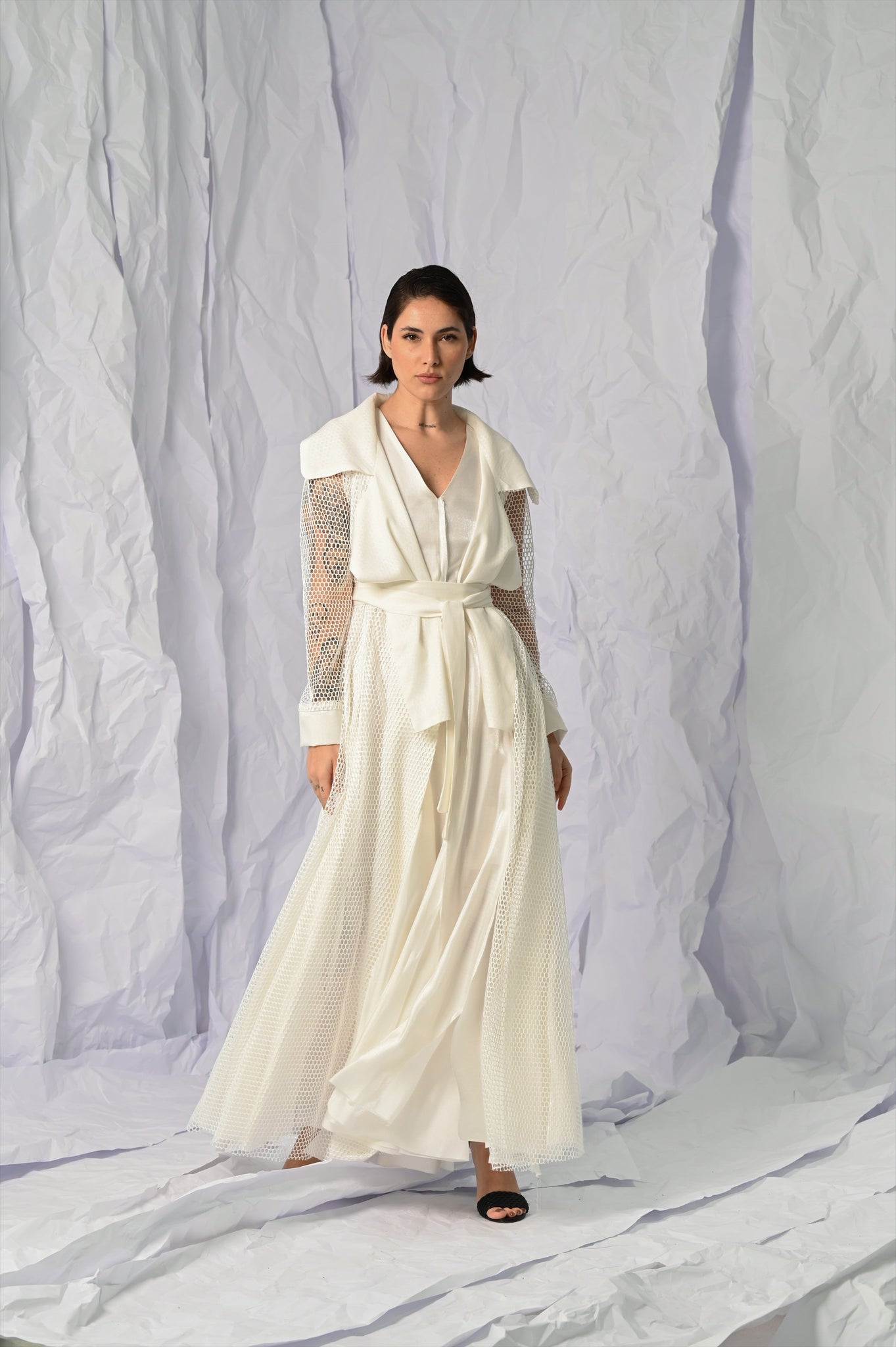 Mesh Silky Dress (white)