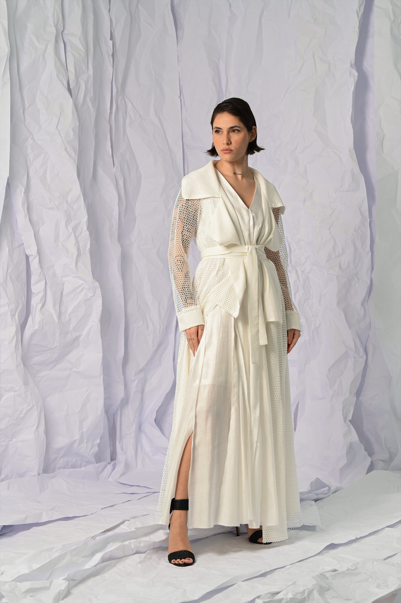 Mesh Silky Dress (white)