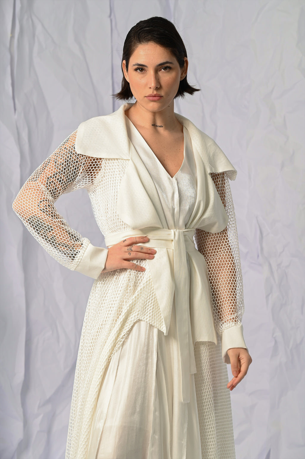 Mesh Silky Dress (white)